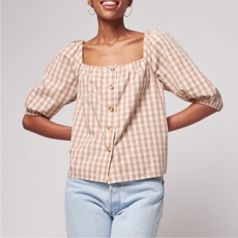 Faherty Plaid Beige Women's Top